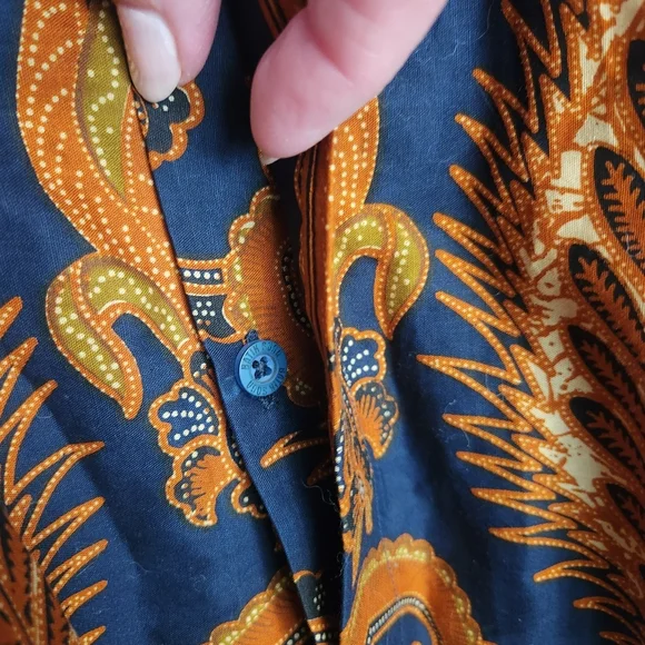 MEN'S BATIK SOGA BUTTON DOWN FULLY LINED SHIRT NAVY BROWN SIZE XXL LIKE NEW - Picture 4 of 9